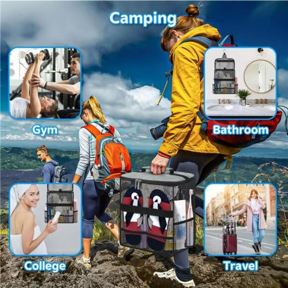 Large mesh shower caddy tote bag bathroom organizer travel gym dorm camping - Picture 7 of 8